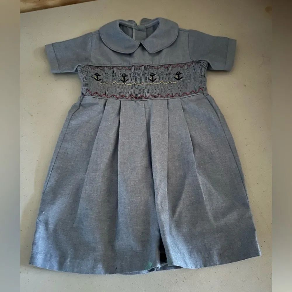 Strasburg Adorable Blue Baby Dress with Anchor Embroidery